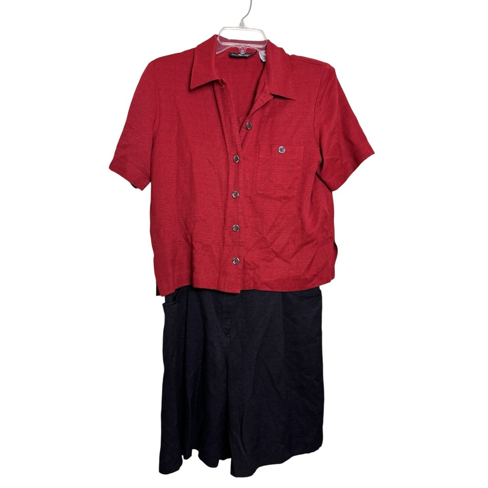 Sag Harbor Petite 3 Piece Set‎ Red Shirt Vest Black Shorts Vintage Size 12P